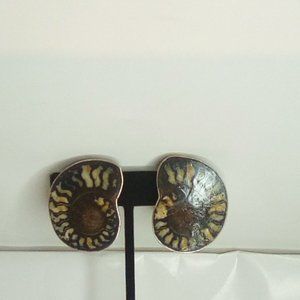 925 Sterling Silver Ammonite Fossil Sterling Clip-on Earrings, 1"